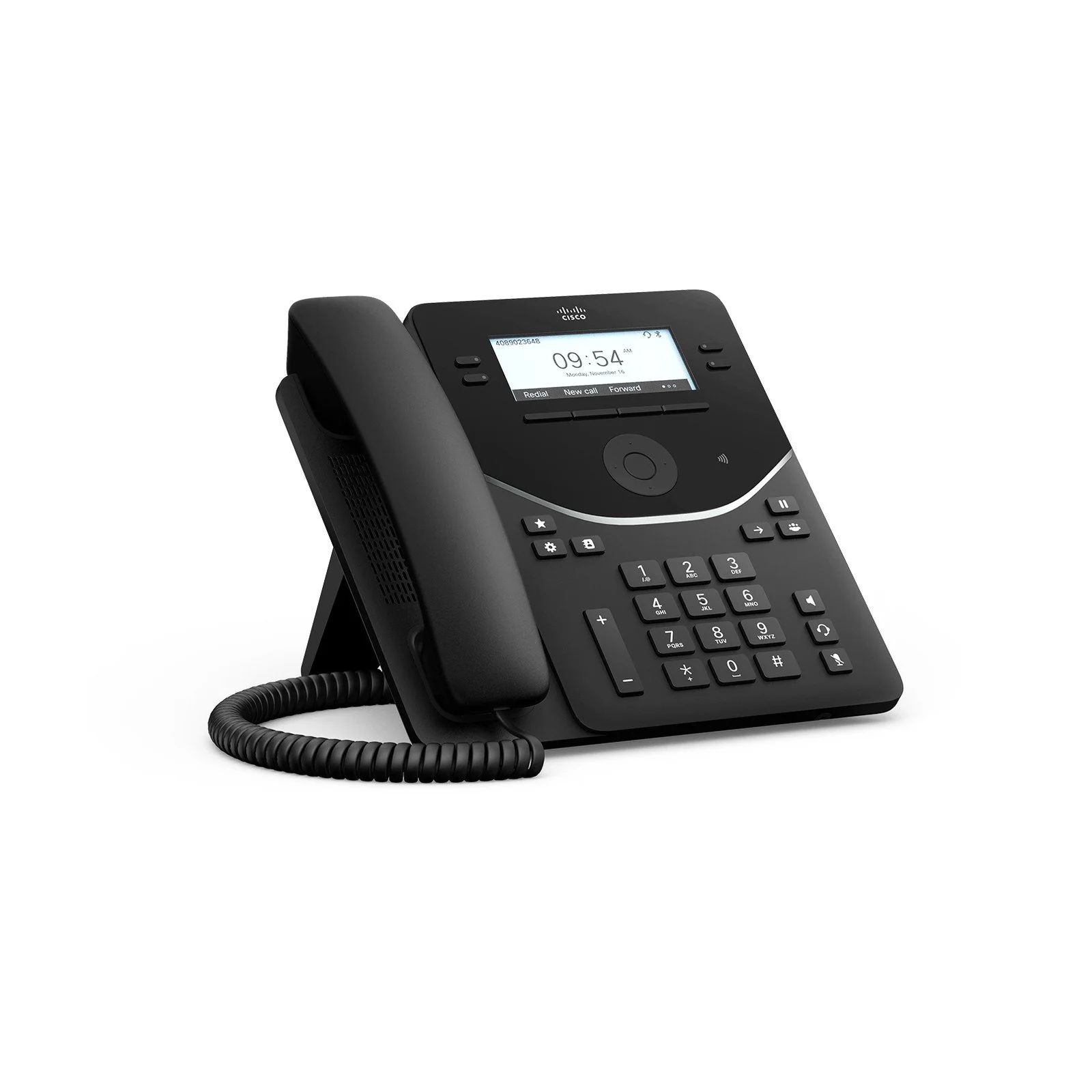 Cisco Desk Phone 9841 in Carbon Black, right-angle view