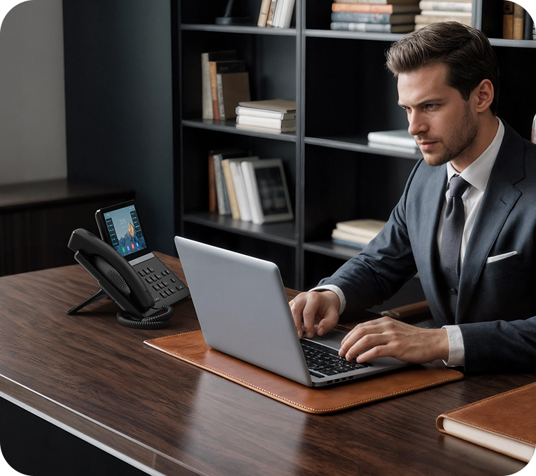 Yealink T87W IP desk phone on an office desk