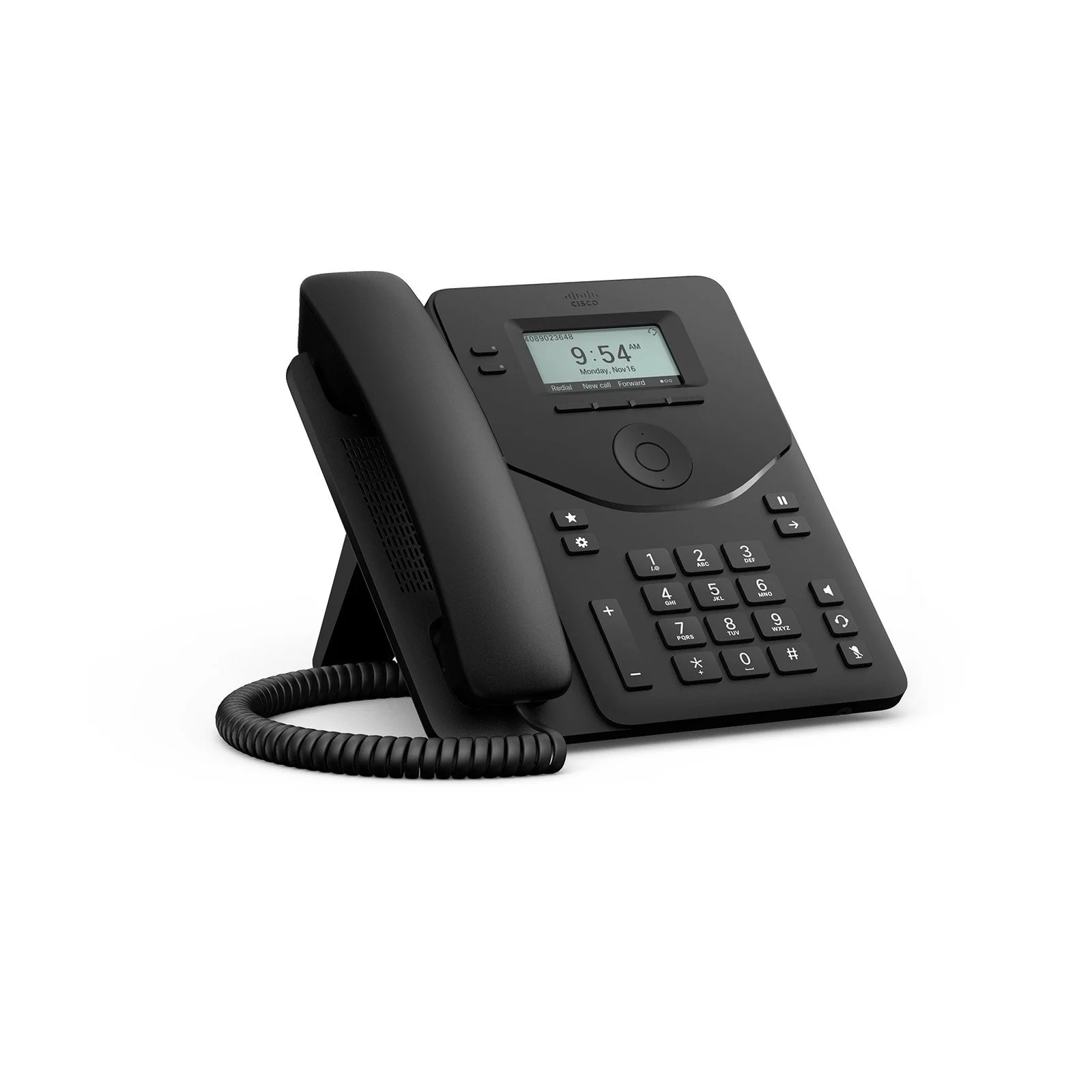 Cisco Desk Phone 9811 in Carbon Black, right-angle view