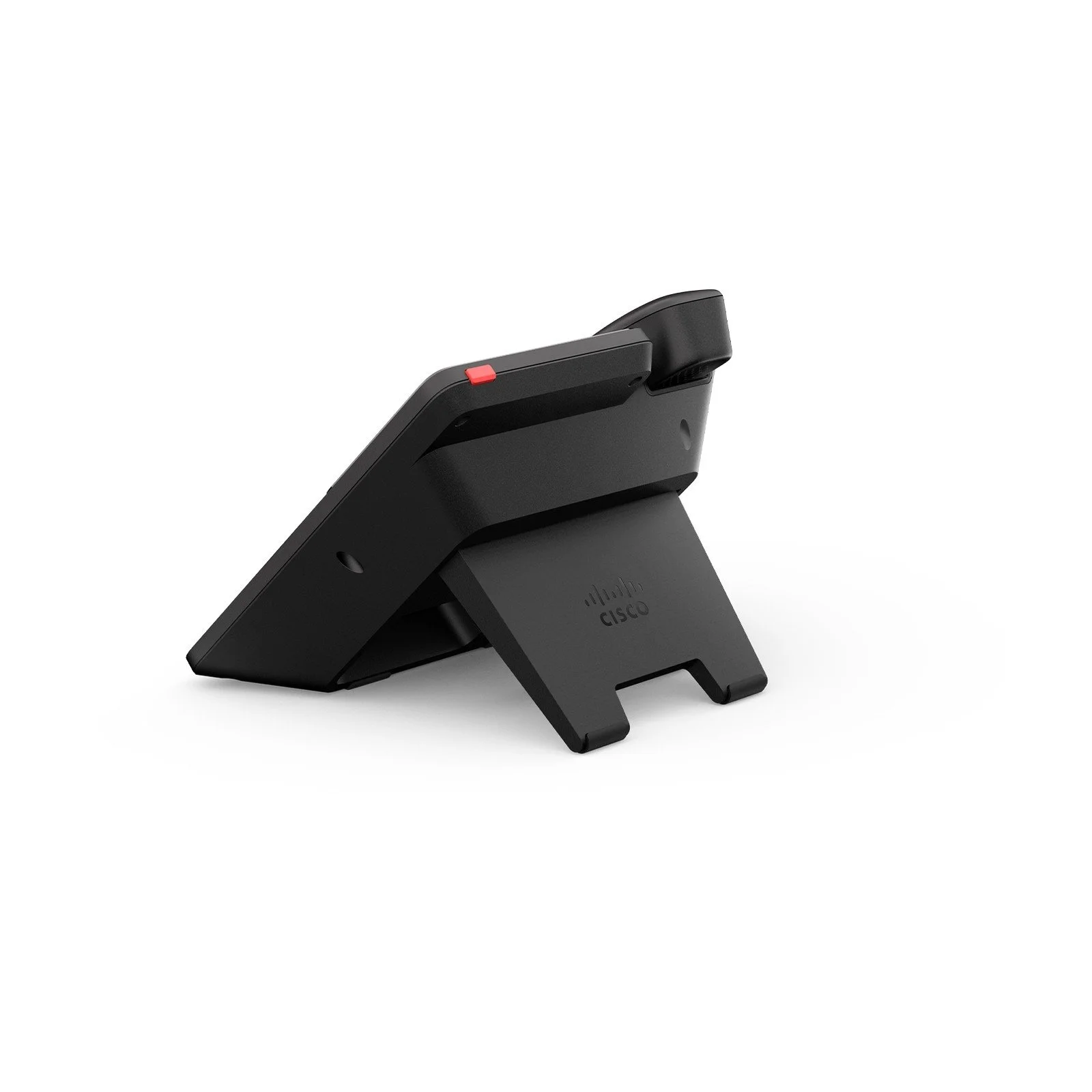 Cisco Desk Phone 9811 in Carbon Black, side profile showing the adjustable stand