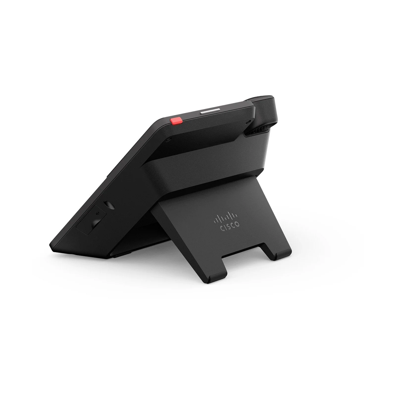 Cisco Desk Phone 9871 in Carbon Black, side profile showing the adjustable stand