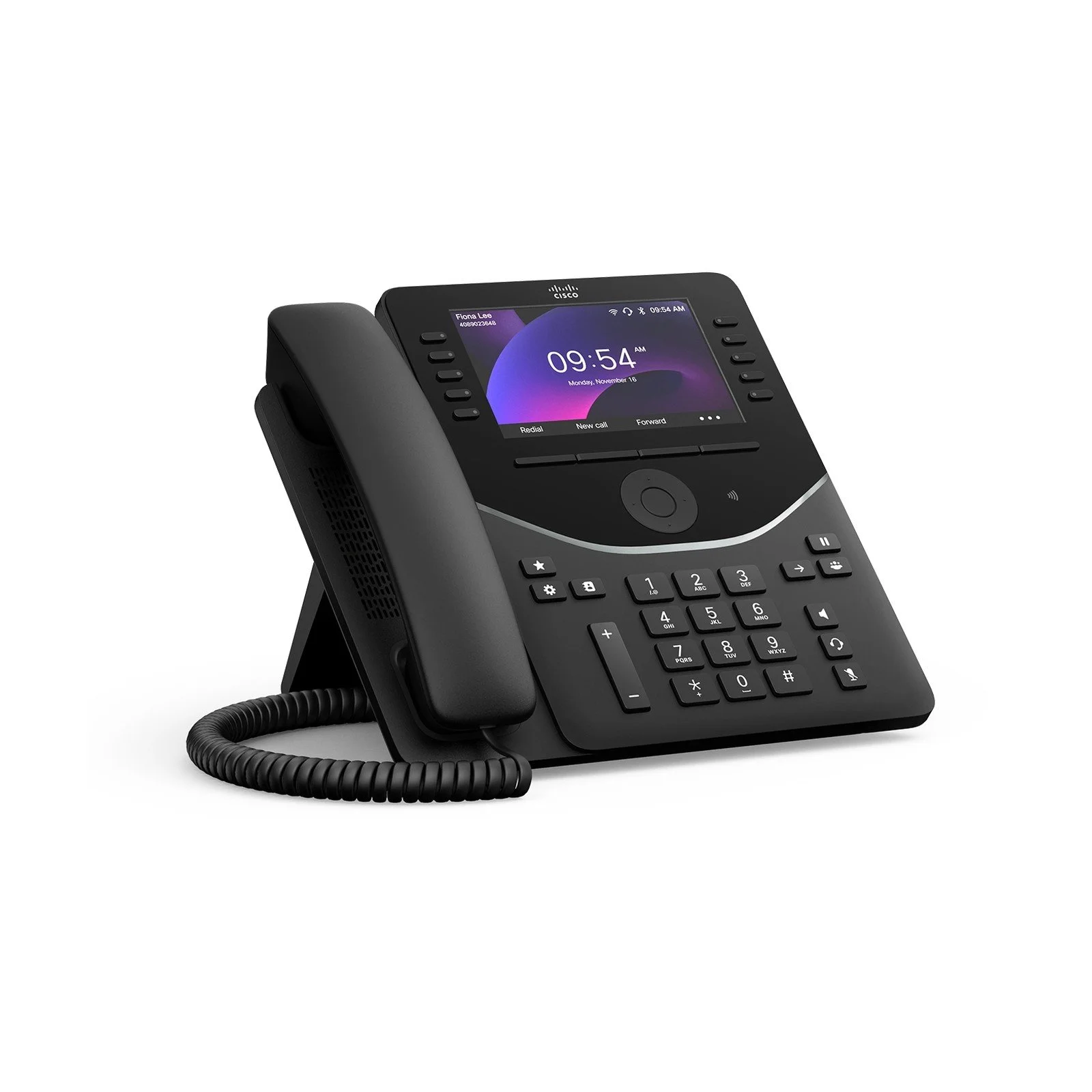 Cisco Desk Phone 9861 in Carbon Black, right-angle view