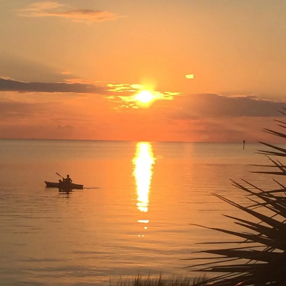 kayak with dogs at sunset
