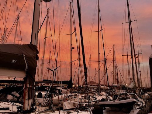 Sunrise in a sailing port