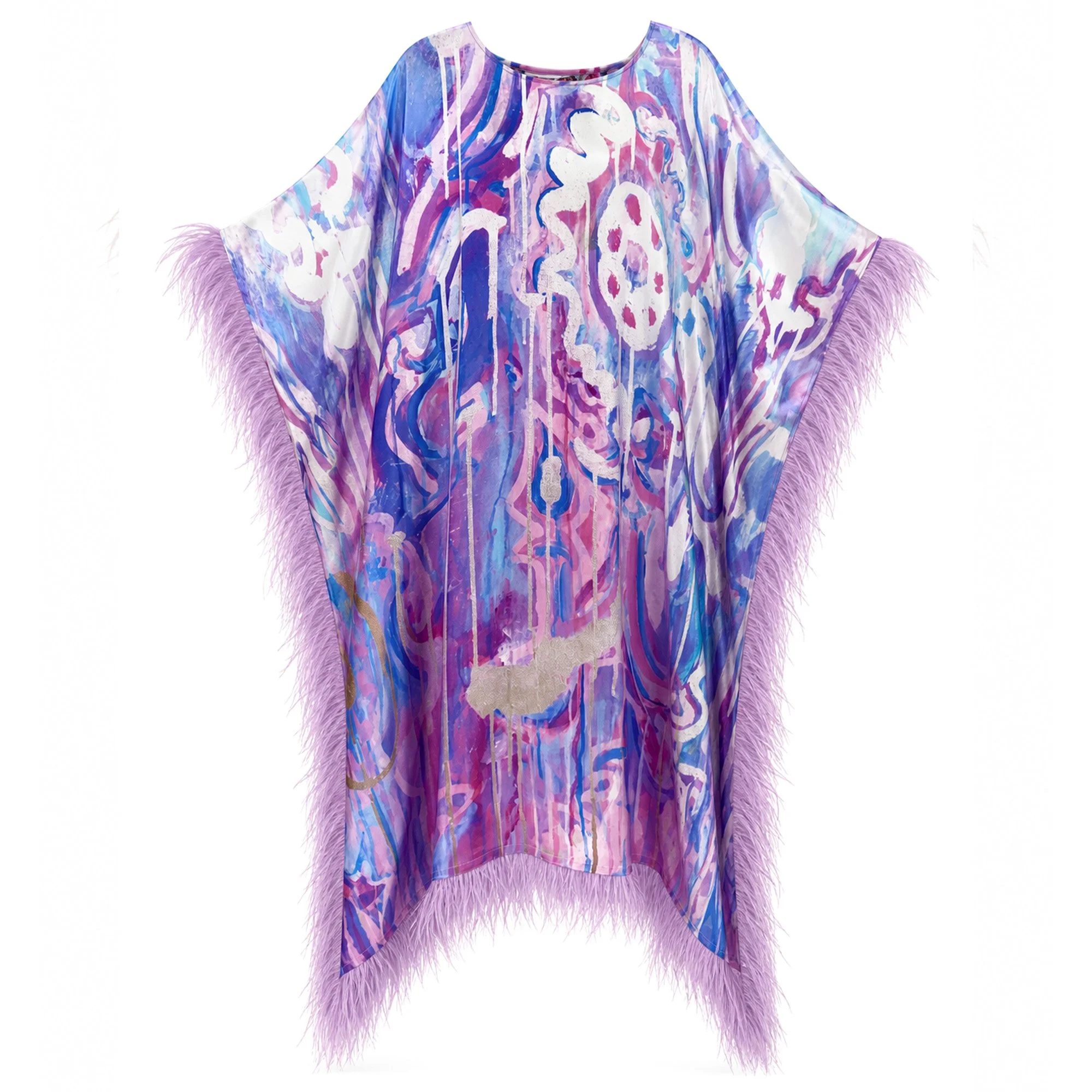 Silk Feather-Trimmed Kaftan "Royal Two"