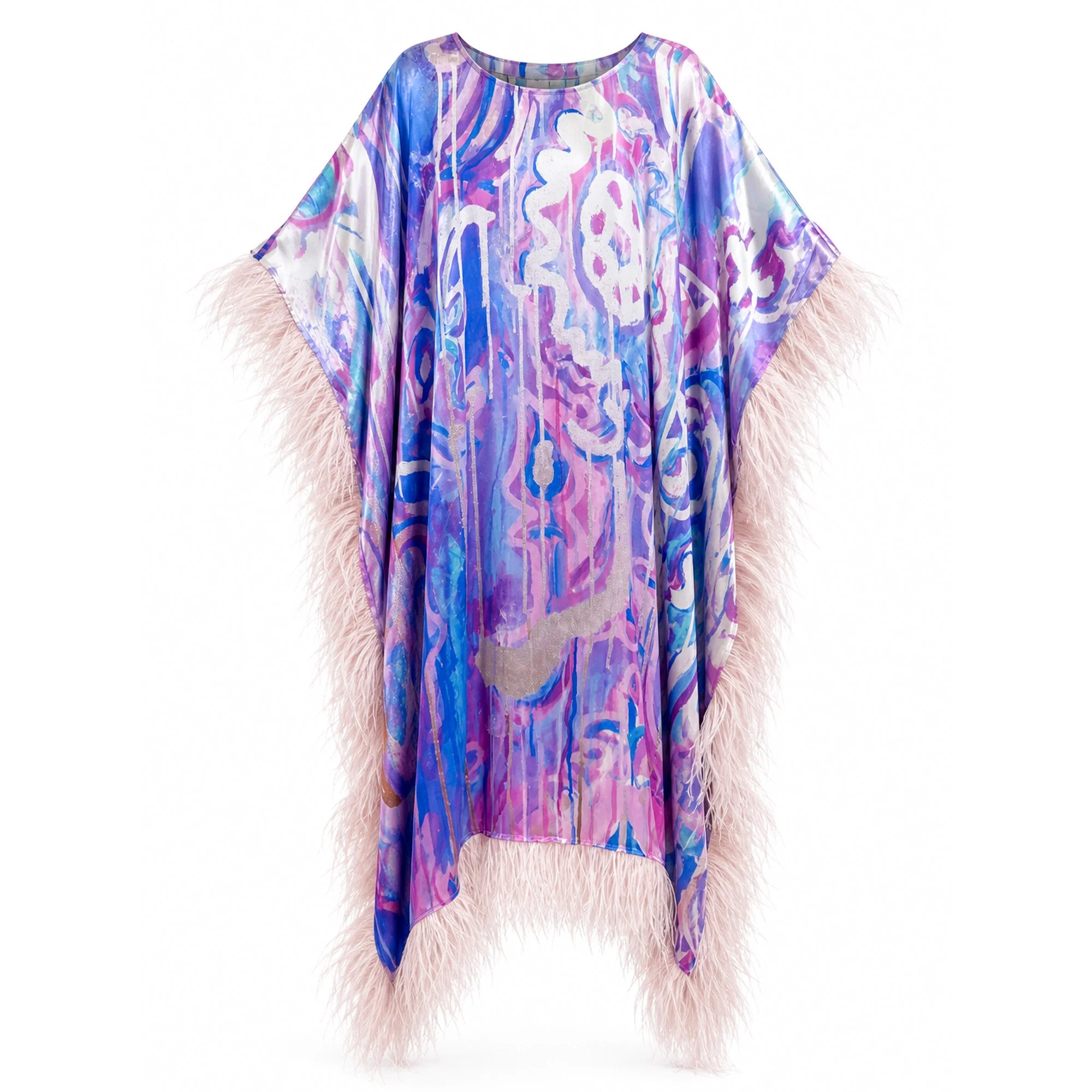 Silk Feather-Trimmed Kaftan "Royal One"