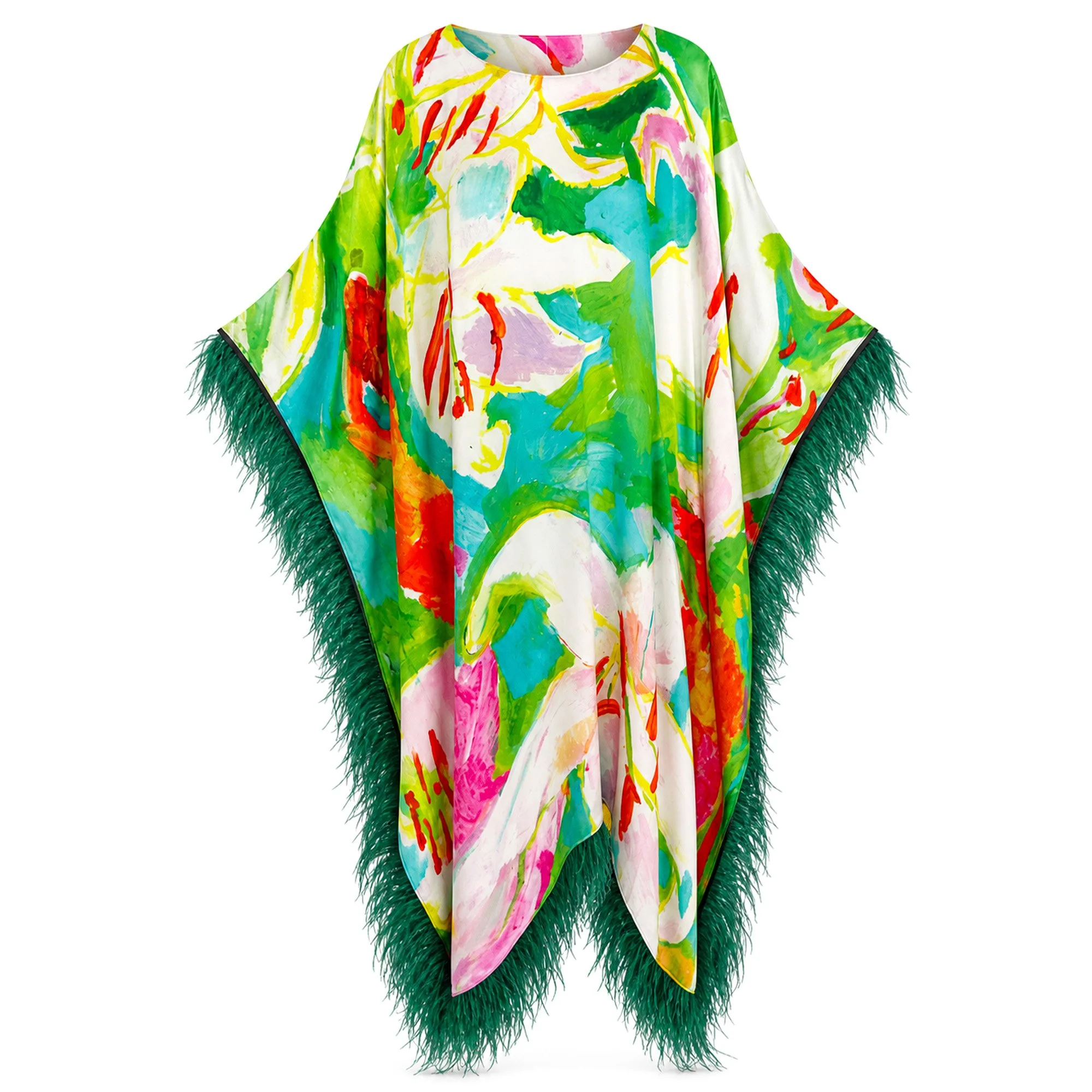 Silk Feather-Trimmed Kaftan "Stargazer"
