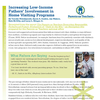 Increasing Low-Income Fathers’ Involvement in Home Visiting Programs By Tomoko Wakabayashi, Karen A. Guskin, Jan Watson, Kate McGilly, and Larry L. Klinger Jr.