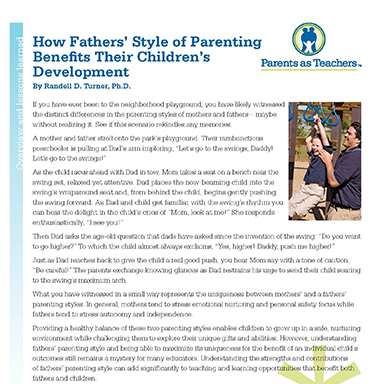 How Fathers’ Style of Parenting Benefits Their Children’s Development By Randell D. Turner