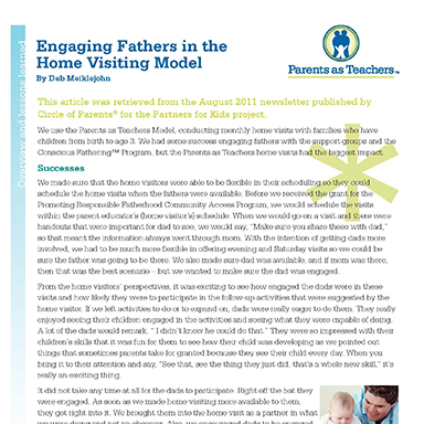 Engaging Fathers in the Home Visiting Model By Deb Meiklejohn