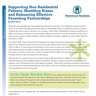 Supporting Non-Residential Fathers : Shedding Biases and Enhancing Effective Parenting Partnerships By Zach Allen