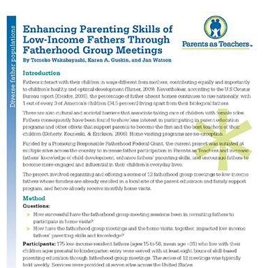 Enhancing Parenting Skills of Low-Income Fathers Through Fatherhood Group Meetings By Tomoko Wakabayashi, Karen Guskin, and Jan Watson