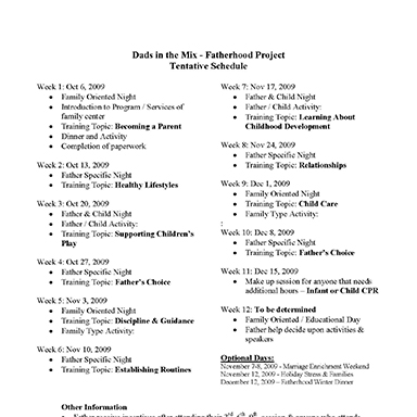 Twelve-Week Program Schedule – from Dads in the Mix