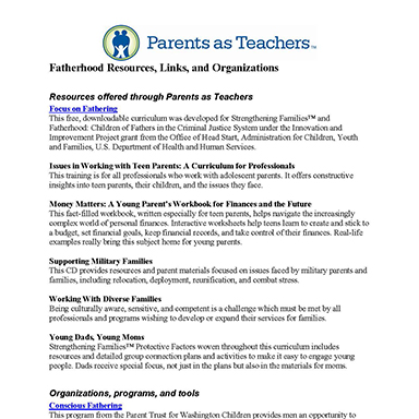 Online Resources and Links to Fatherhood Organizations – compiled by the Parents as Teachers national office