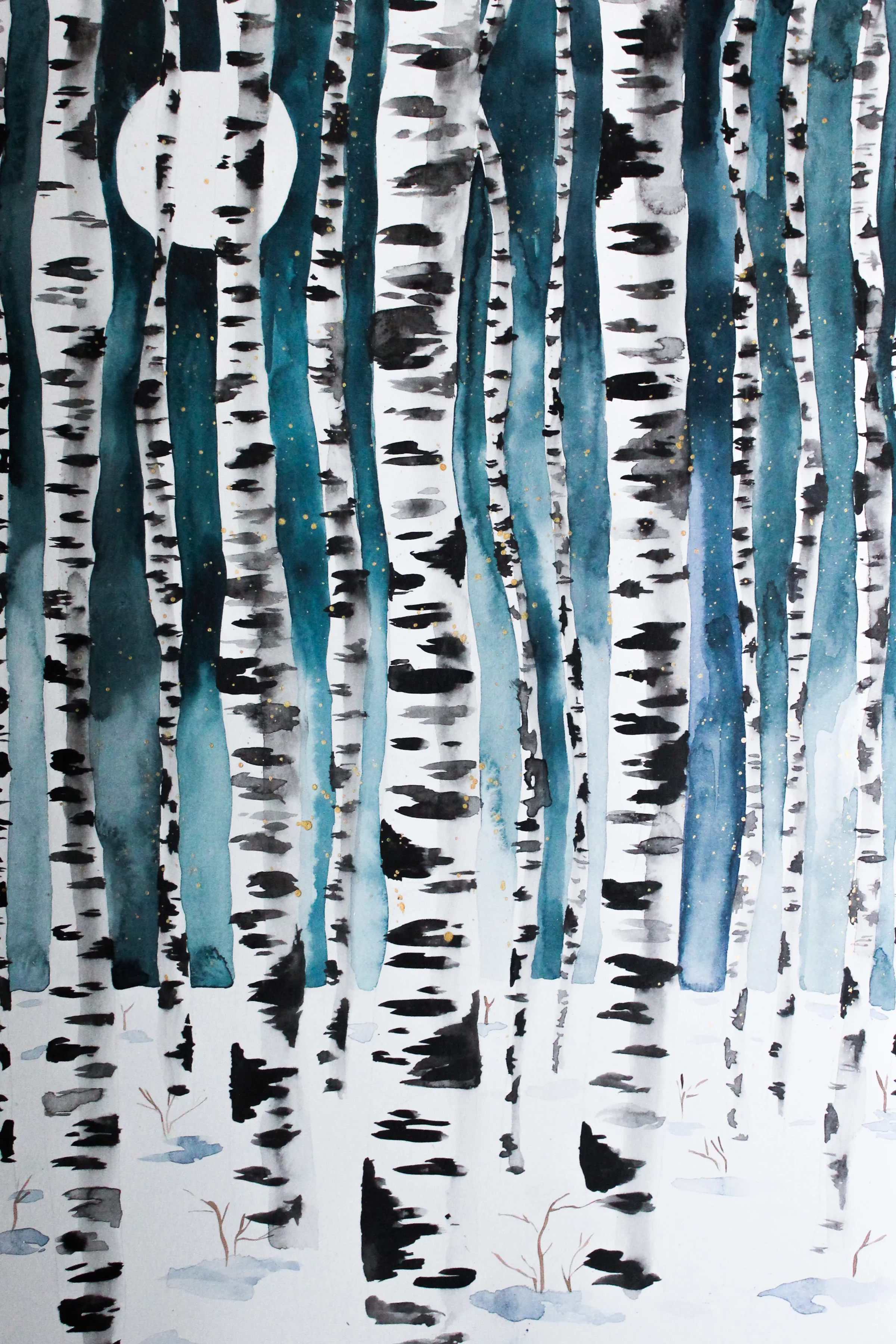 Birch Trees & Full Moon