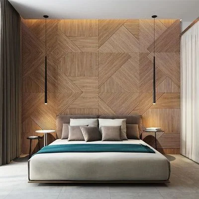 The Rattan wall here installed floor to ceiling in a geometric pattern is a show stopper in this minimalistic space. If anyone knows who designed this space please let me know, found it on Pinterest. Would like to give credit!