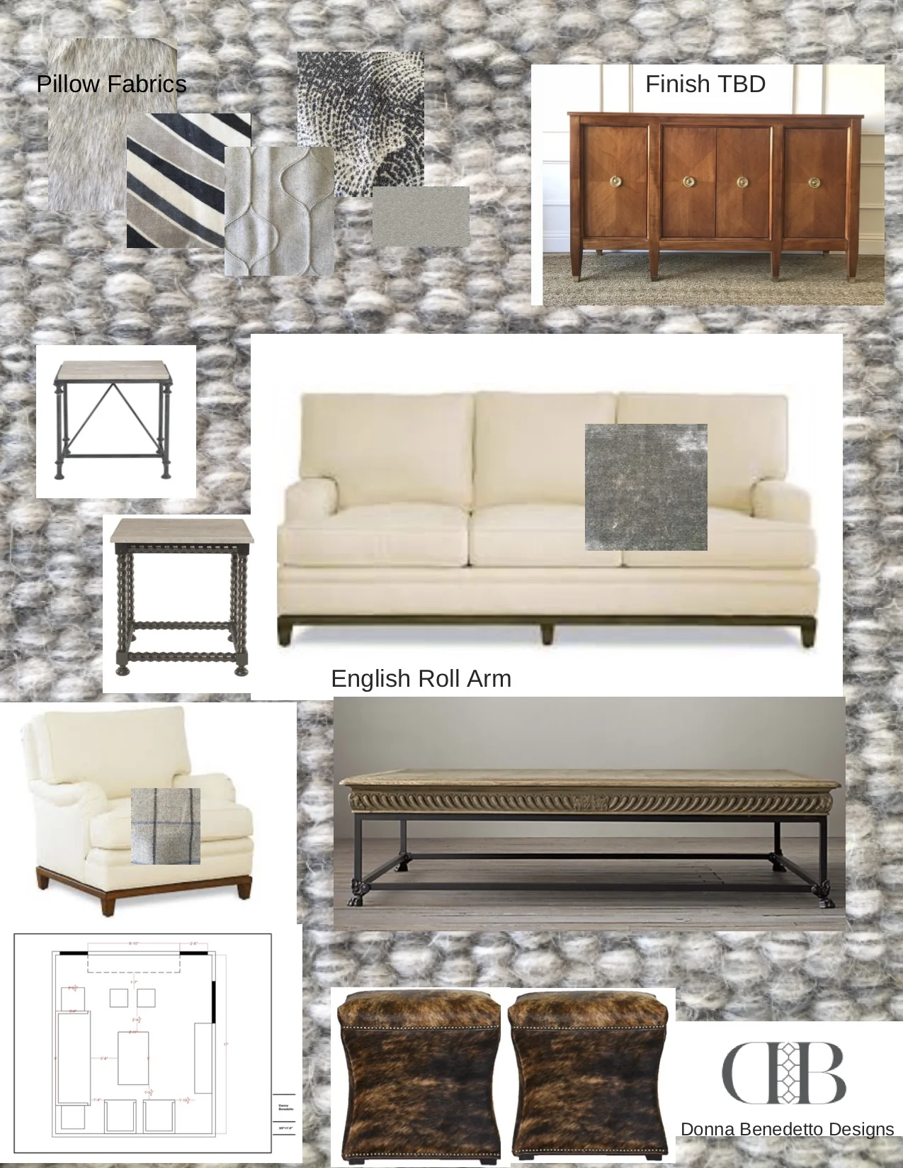 Family room refresh for a family who wanted classic items with a transitional feel. We chose classic style furnishings but freshened the feel with more transitional fabrics and wood finishes. Stay tuned for Install.