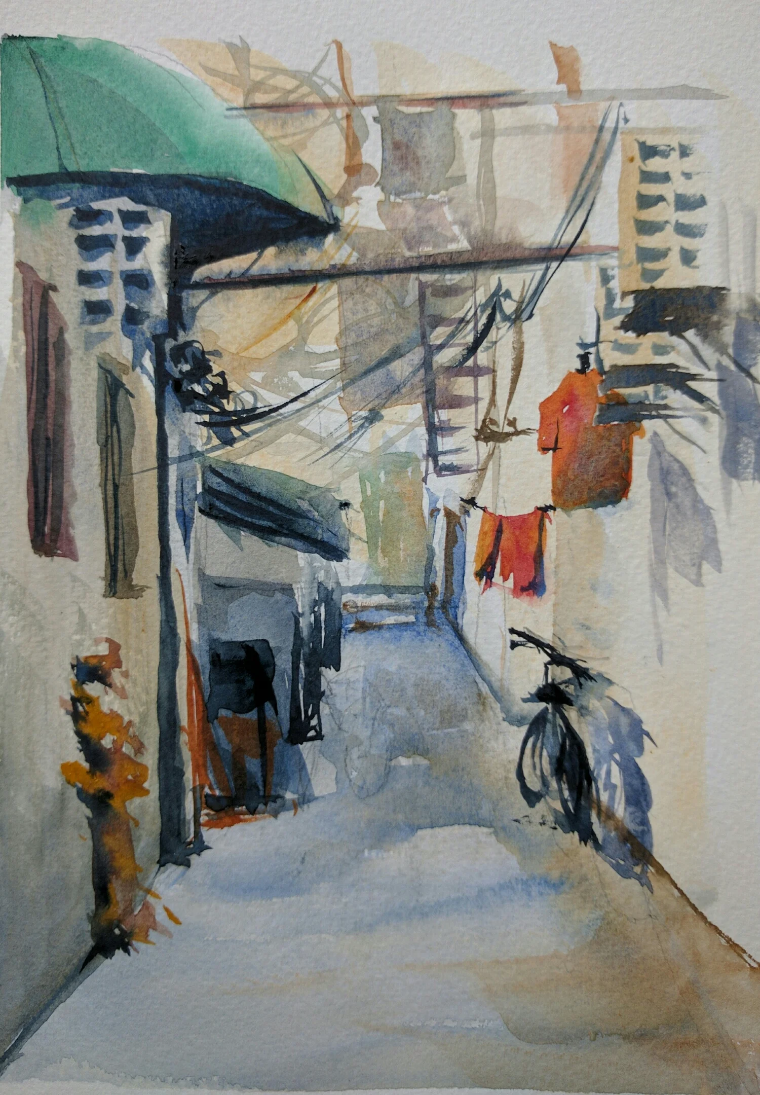 alleyway in watercolor