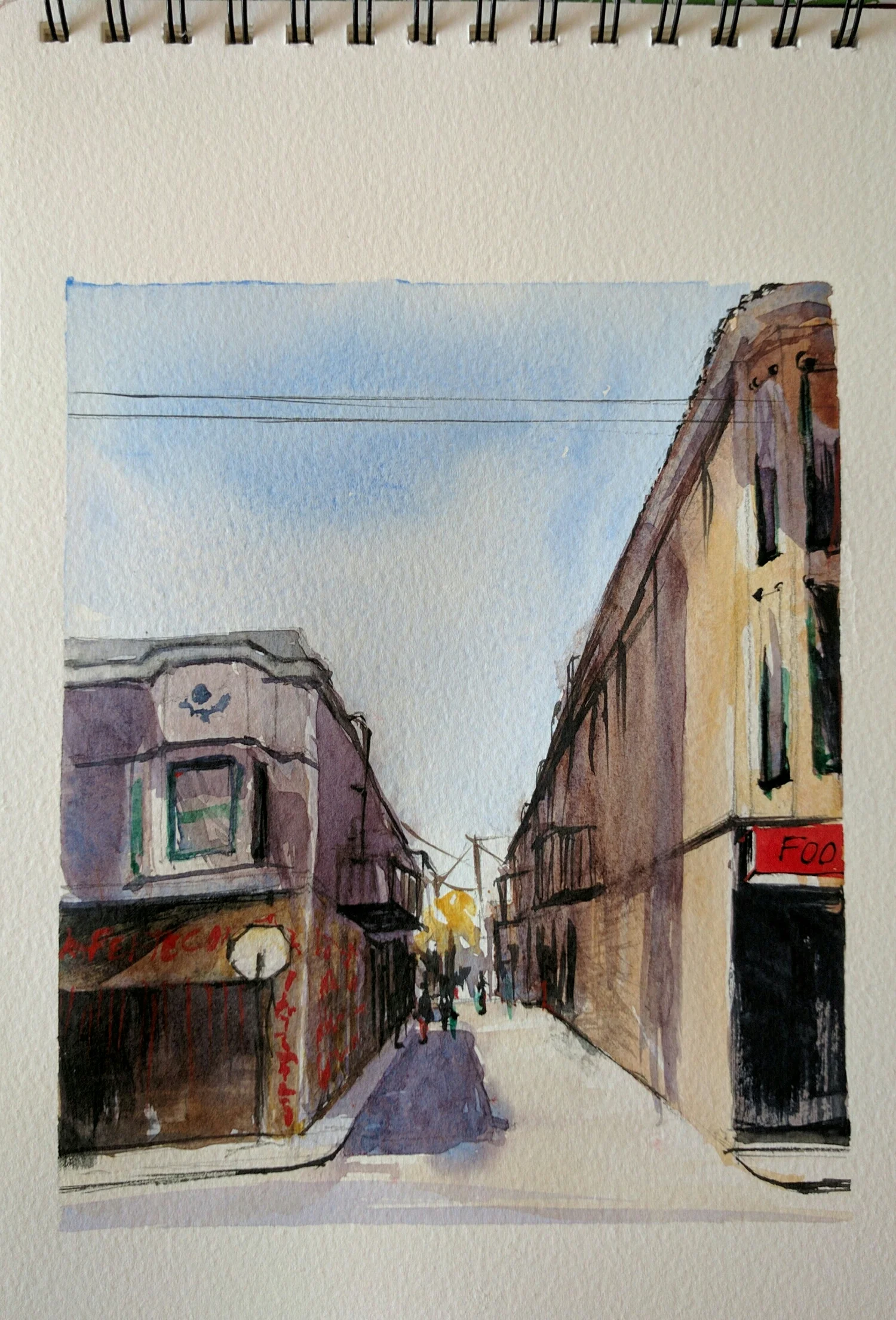 alleyway in watercolor