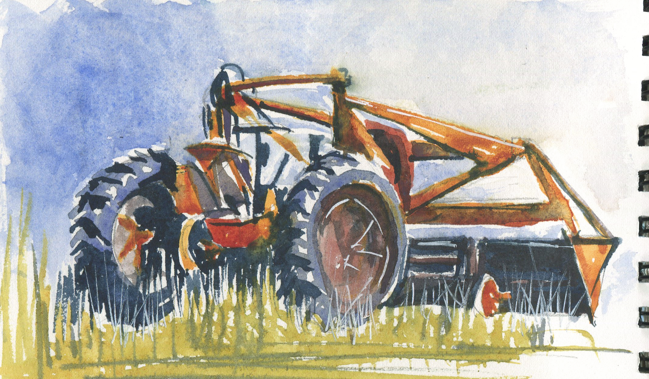 farm equipment in watercolor