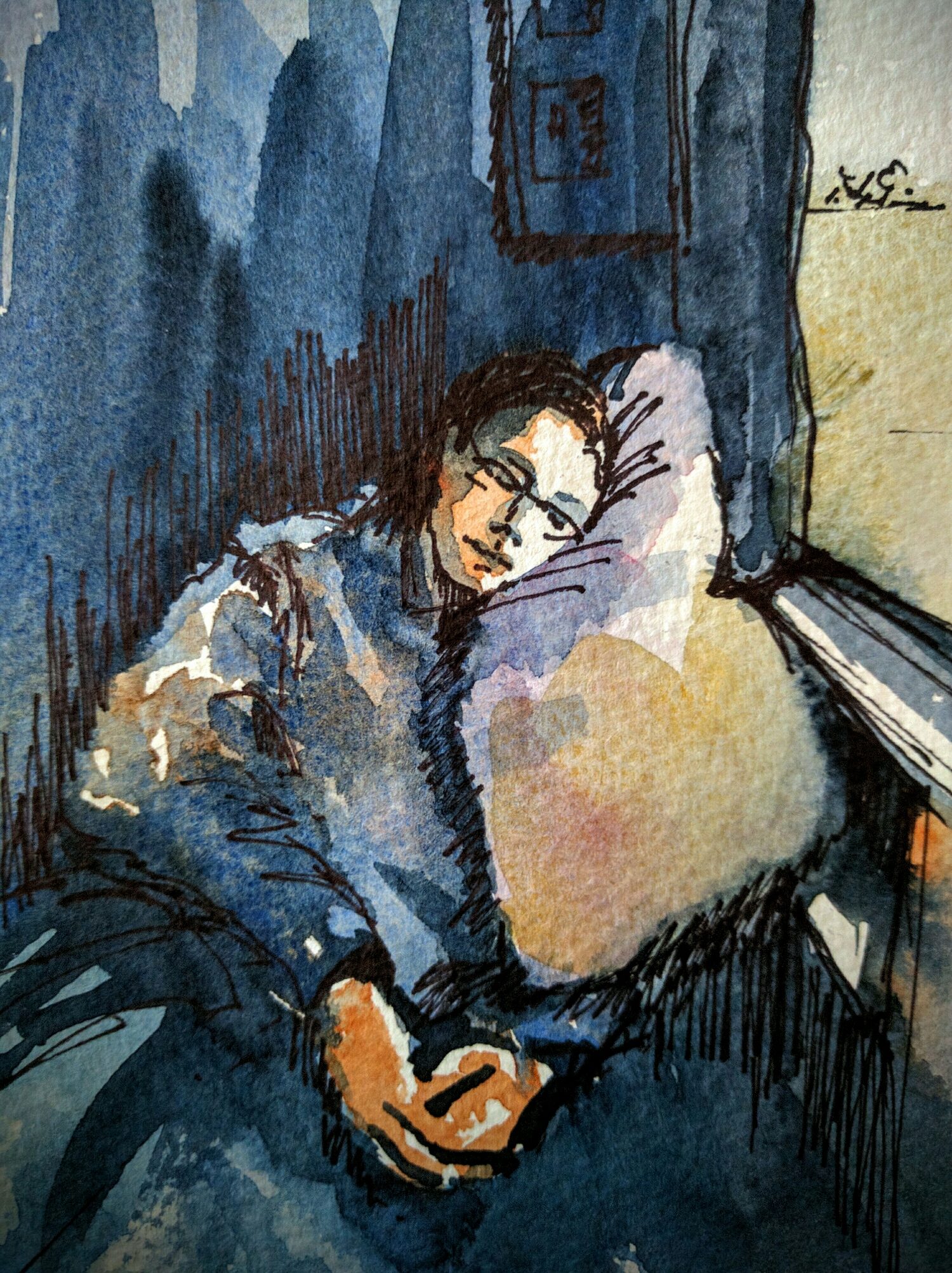 train nap in watercolor