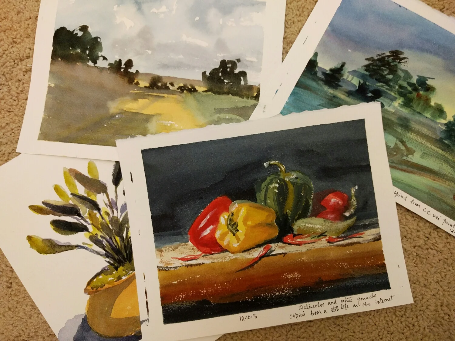 peppers in watercolor and gouache, a copy