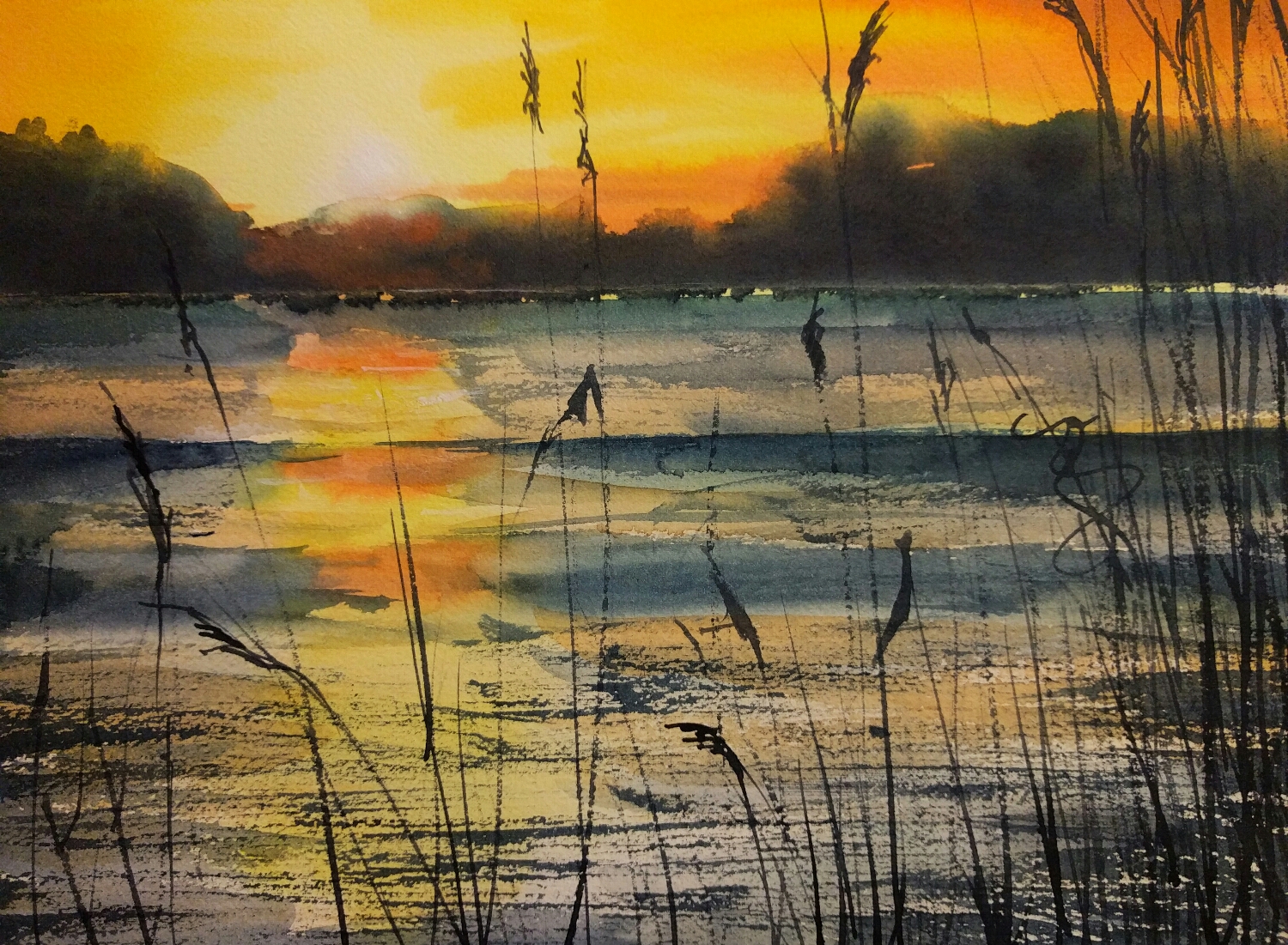 sunset in watercolor