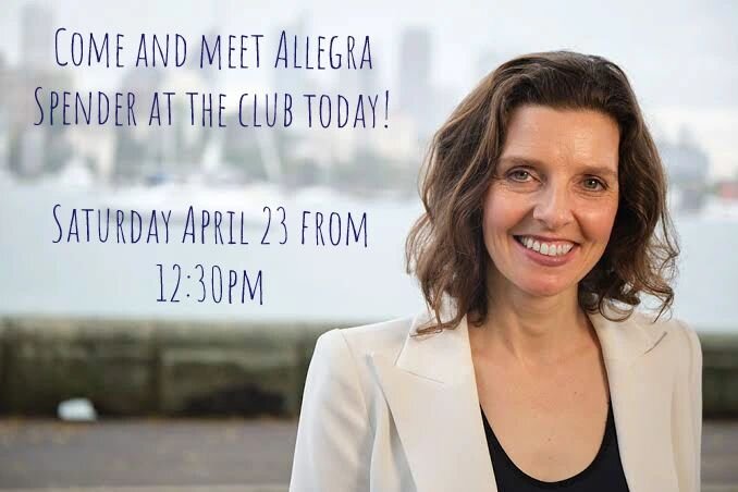 Local Wentworth Independent candidate @allegra.spender will be visiting to club today! She's keen to meet our members and have a chat about important local issues. Come down for a beer, bowl, and say g'day to Allegra!