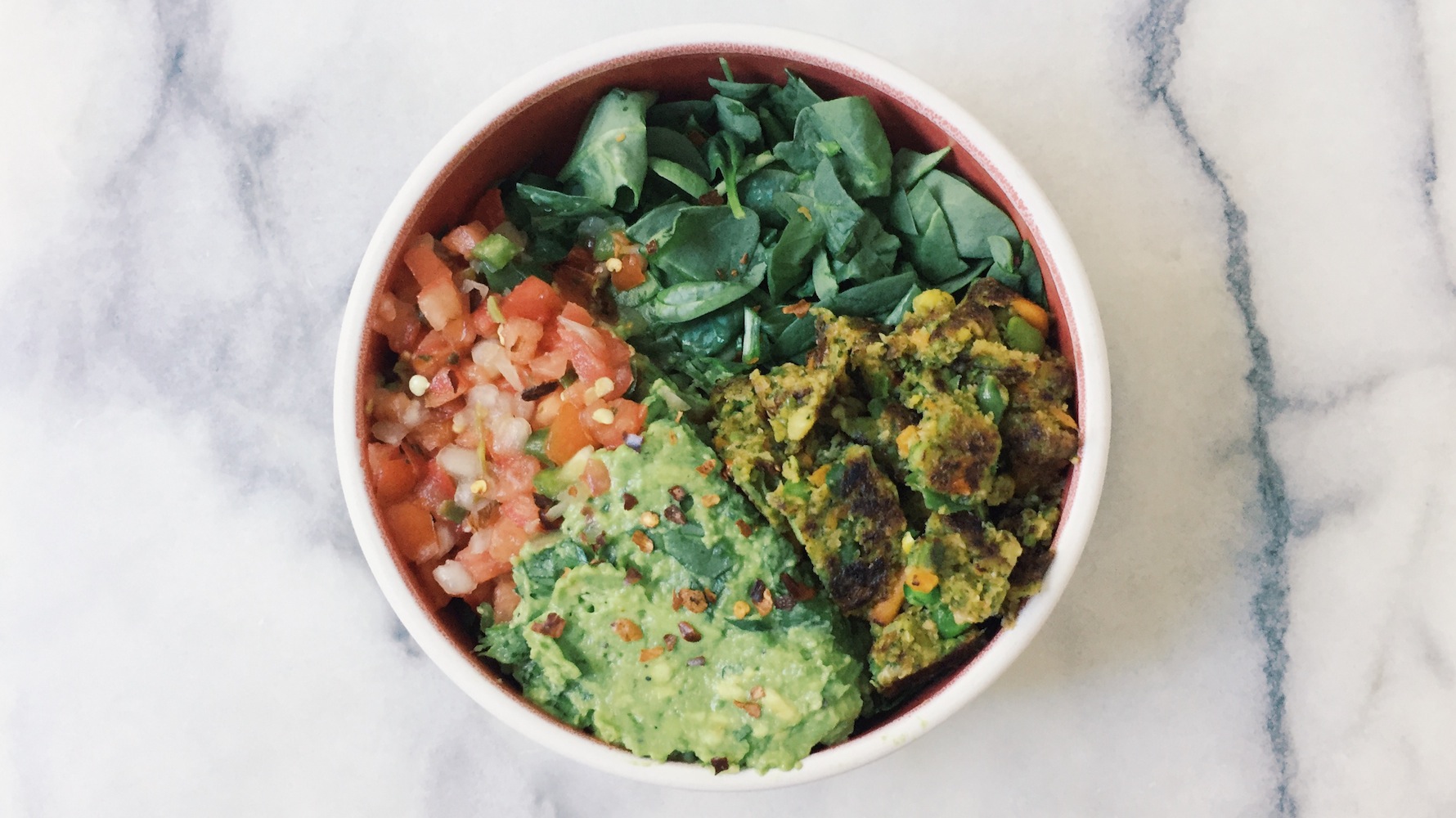 Vegan burger, greens, avo and pico de gallo... add healthy carbs like sweet potatoes, potatoes, grains, multi-grain bread, ... To this meal to make it a healthy macro bowl :)