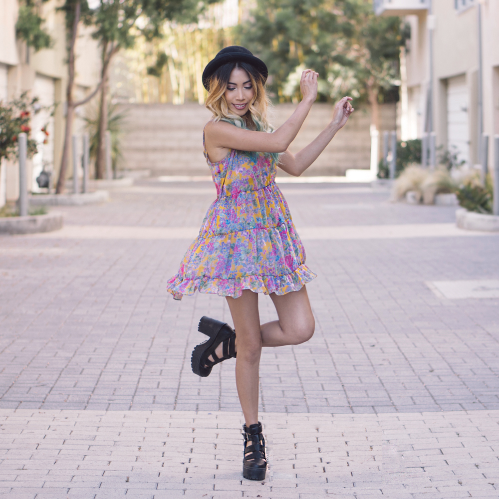  Hat: Urban Outfitters  Dress:  Tobi   Shoes: Top Shop 