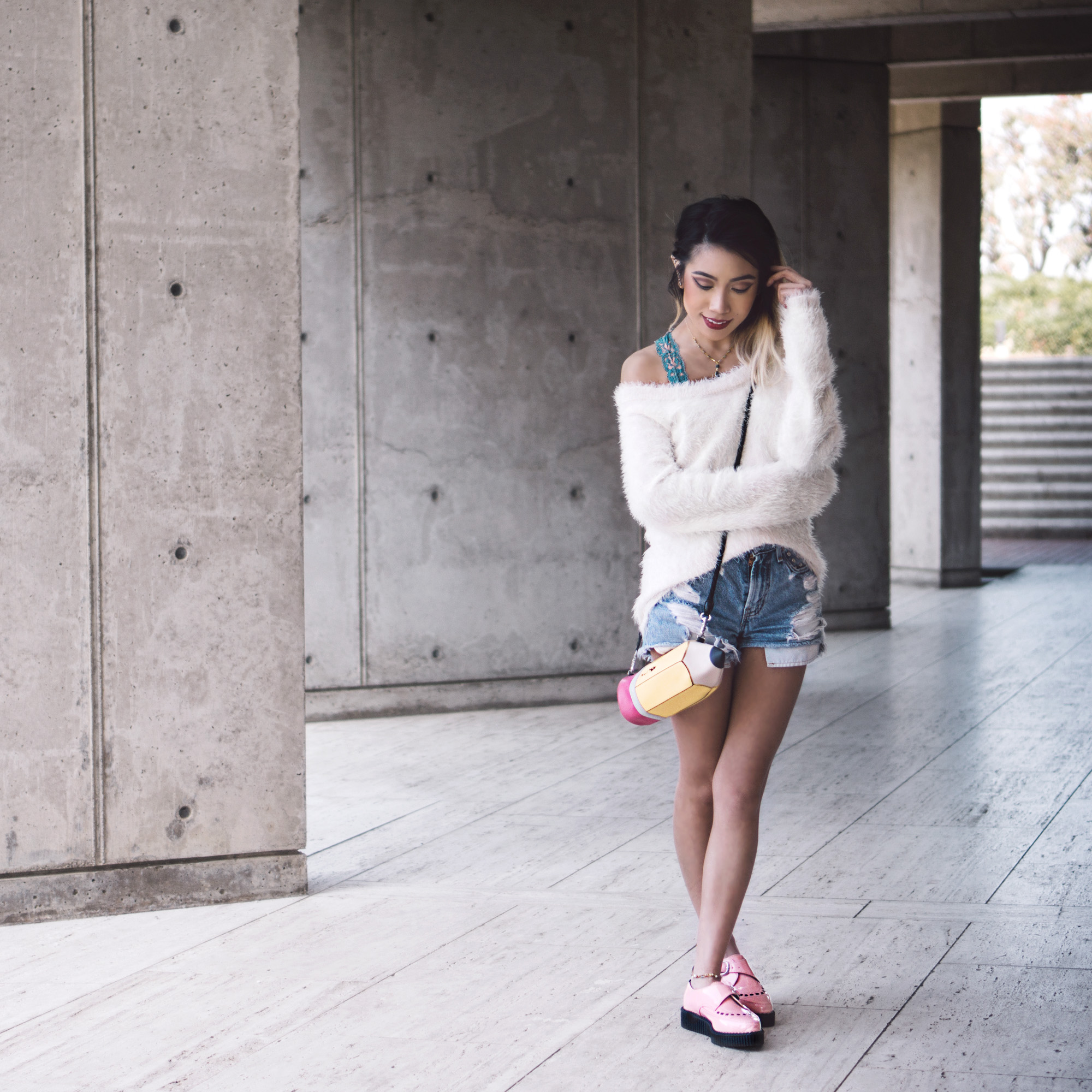  Top:  Out on the Town Sweater   Bag:  Valfre No. 2 Pencil Purse   Shoes: T.U.K. Footwear 