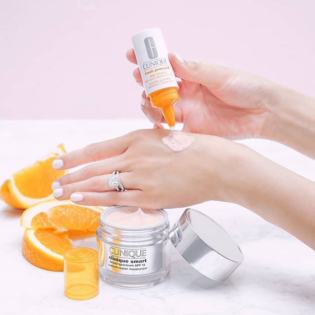 The best things come in twos 😉 Combining @Clinique's Vitamin C Booster &amp; Smart Moisturizer creates one powerful skincare routine! The Fresh Pressed Daily Booster is not only super-potent, but it also brightens, evens and re-texturizes skin in 7 