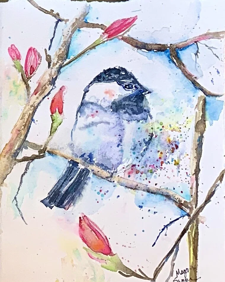 Baby Chickadee Looking at Lake