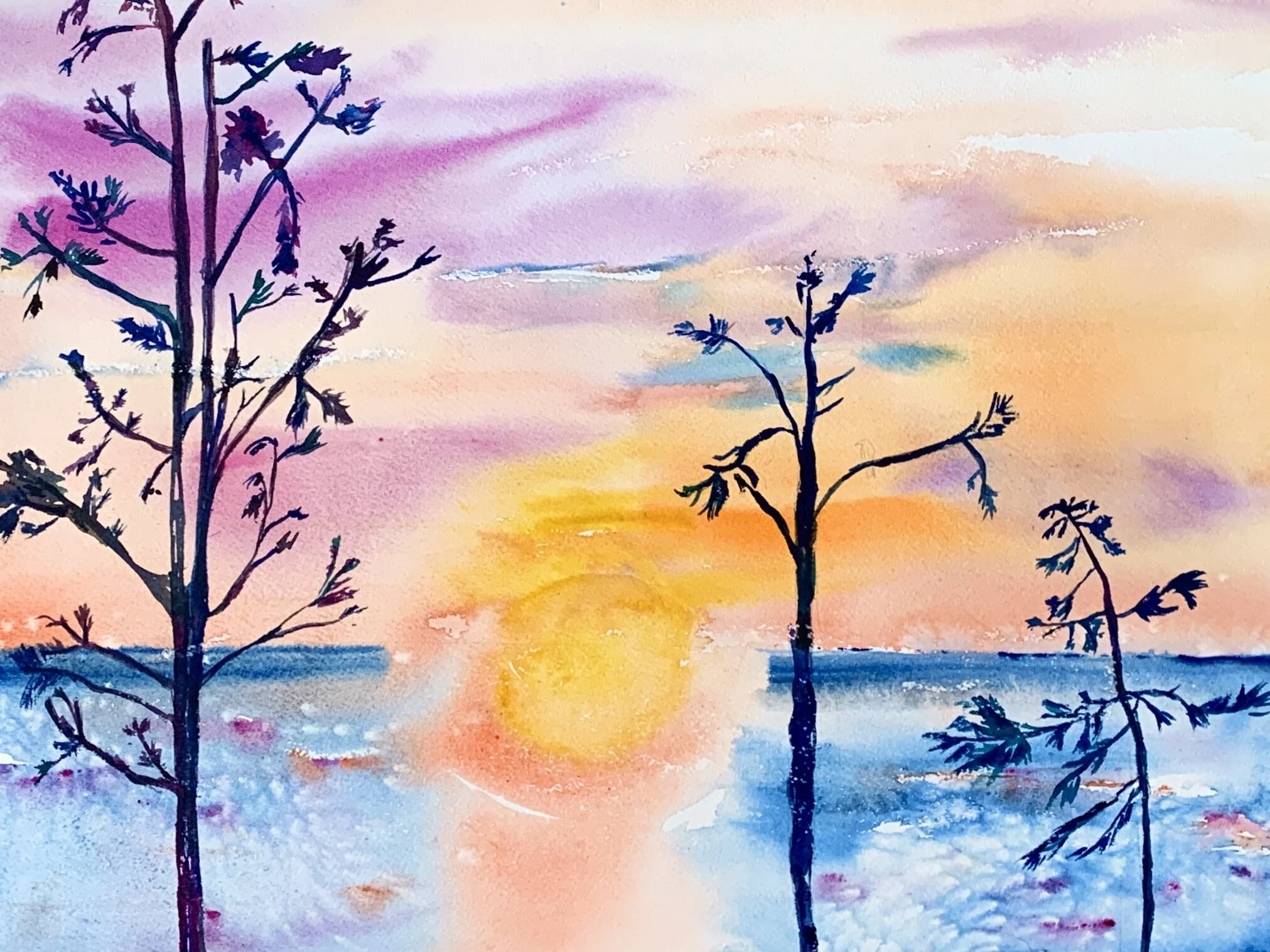 Lake Huron Sunrise Through Trees