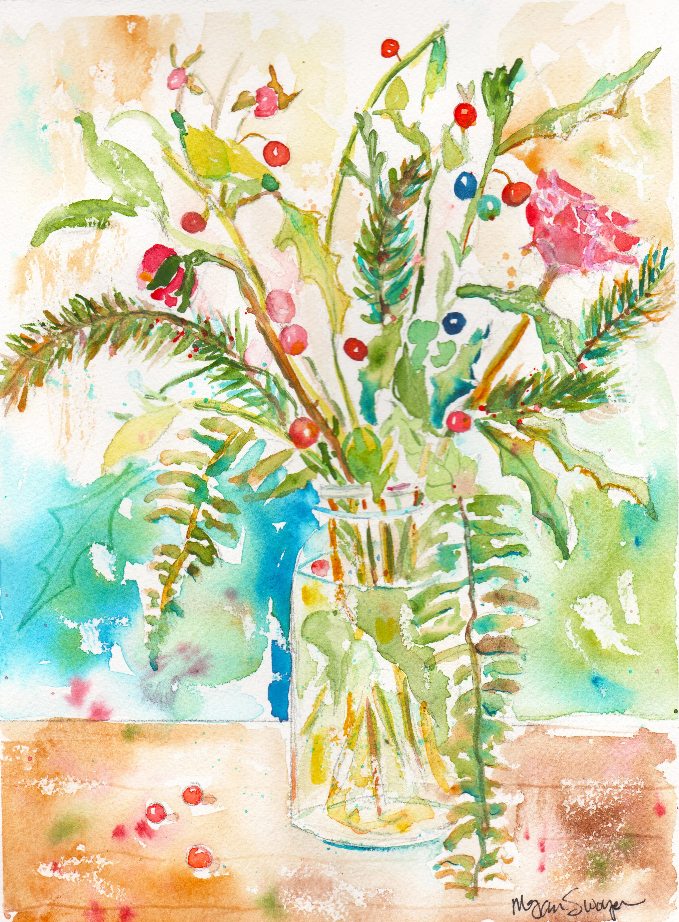 "Holly Berries and Ferns"