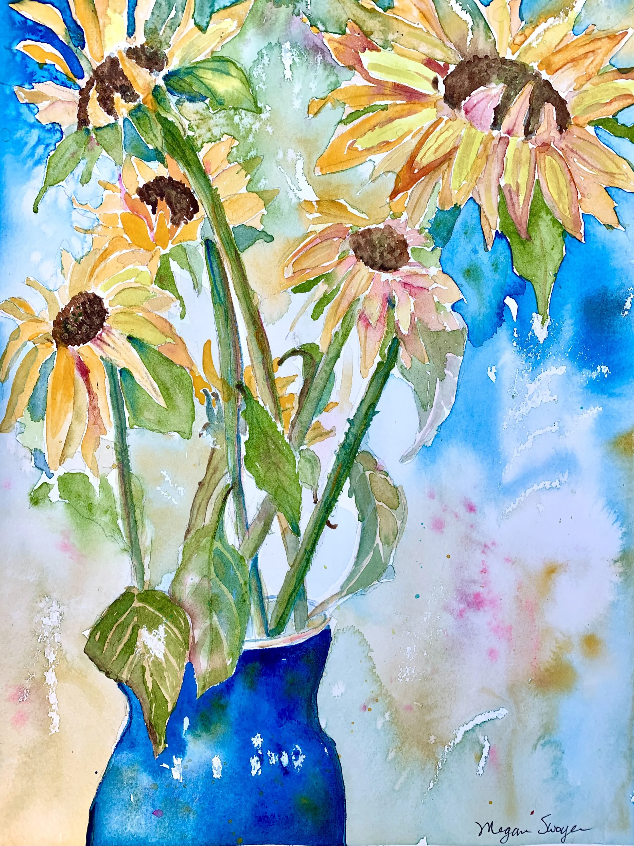 Sunflowers in a Blue Vase