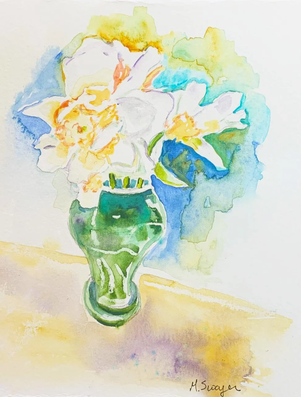 “Daffs in Green Vase” 