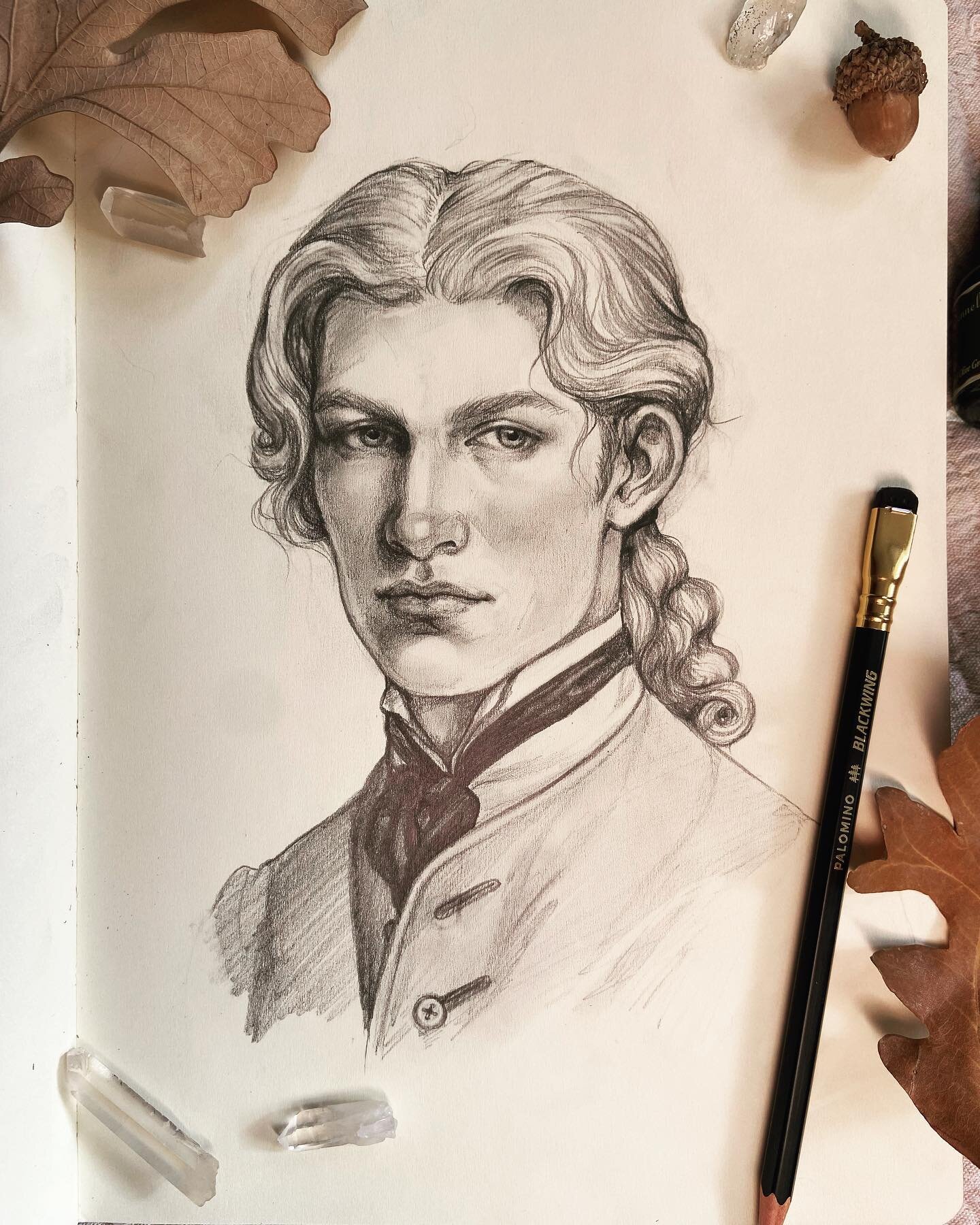 Just another sketchbook page, as I haven&rsquo;t had any of my larger pieces working lately. ☕️📖I was going for 18th century vibes but this ended up more &ldquo;e-boy founding father&rdquo; unfortunately 🫠
.
.
.
.
#sketchbooktour #blackwingpencil #
