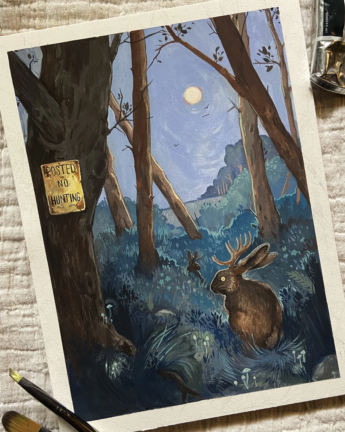 A little storybook-esque jackalope illustration painted in gouache, for this year&rsquo;s Wild In The City art show from late June to August at City Perks coffeehouse! ✨🐇✨I&rsquo;ve been having a lot of fun painting from imagination lately and just 