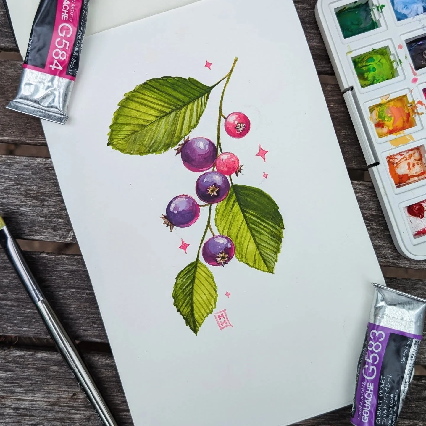 Sketchbook time 🌿💜Juneberry, Serviceberry, Saskatoon berry... whatever you call them, they always make me think of summer. 💜🌿💜🌿
.
