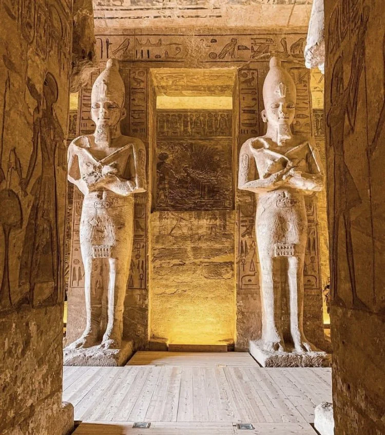 Statues inside an Egyptian temple