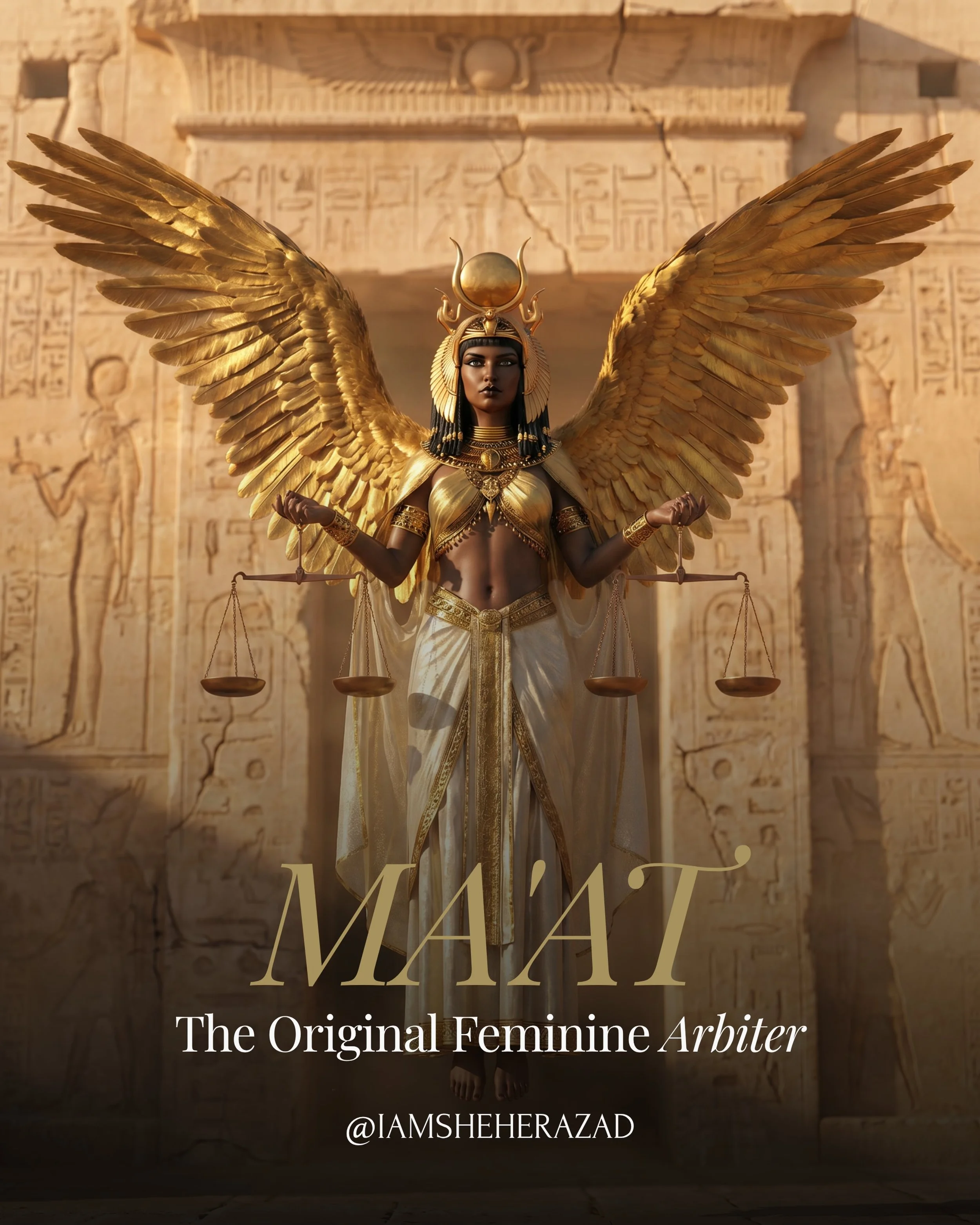Ma&rsquo;at. The Original Feminine Arbiter.
Before any human system of law existed on this earth.
There was Ma&rsquo;at.
🌹
She was the daughter of Ra. The goddess of truth, balance, cosmic order, and justice. 
Her name was what the entire civilizati