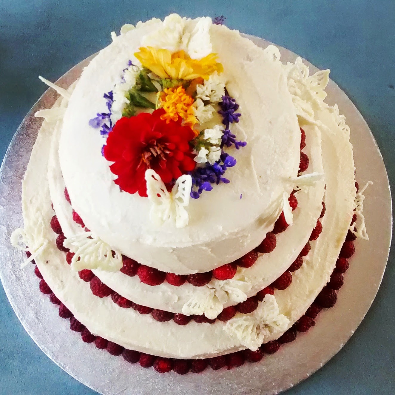 White chocolate and raspberry wedding cake