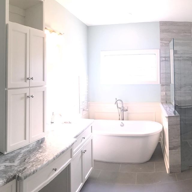 Bathroom project finished up nicely. 
Some of the best homeowners we&rsquo;ve worked with.  They worked very hard and planned it all out.  All we had to do was slap it together.

Pic 3, yes, that&rsquo;s a fold-down ironing board.