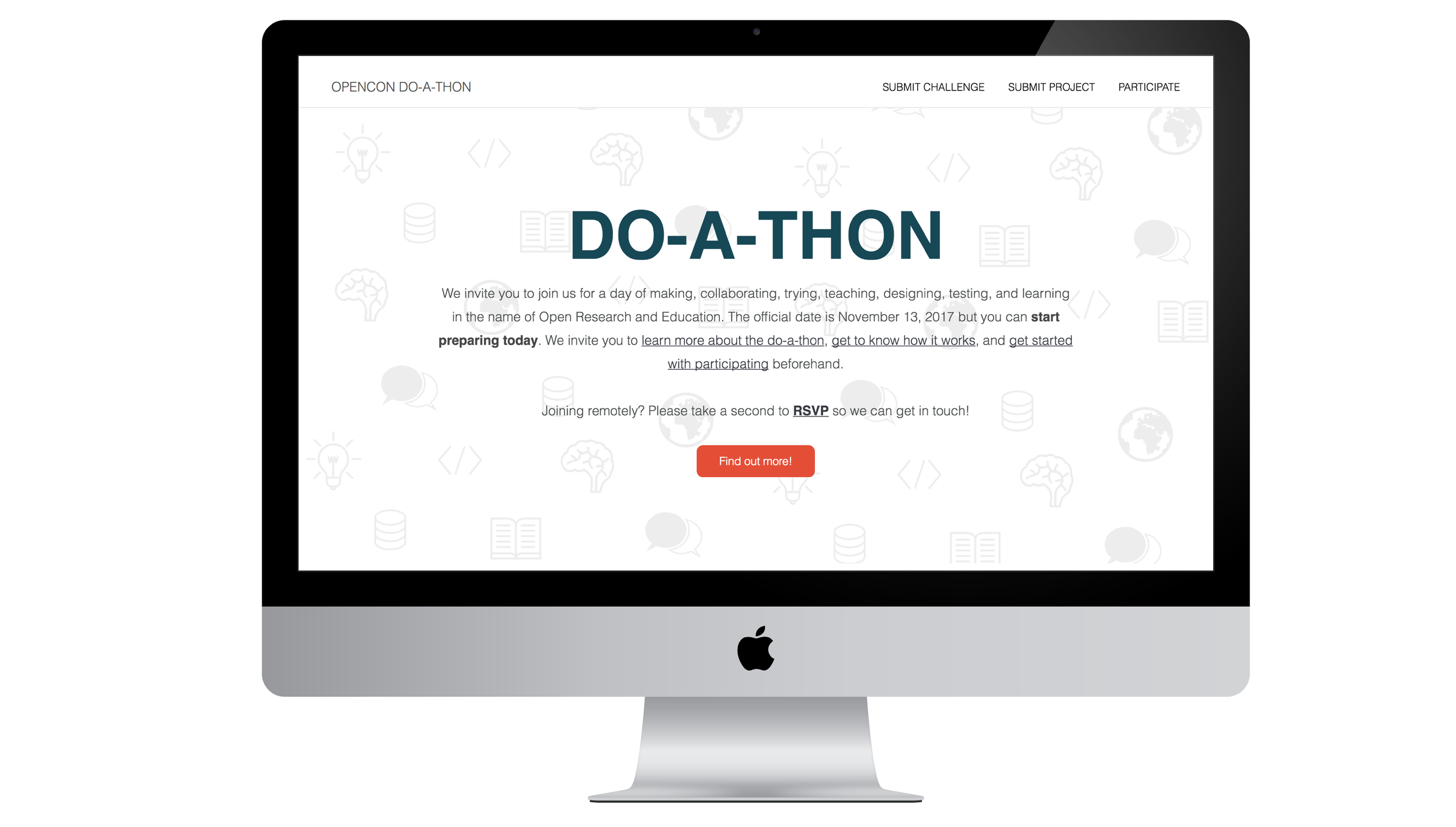 OpenCon 2017's do-a-thon was a day of working and collaborating to advance Open Research and Open Education initiatives. I was part of a two-person team that designed the event itself as well as the accompanying website, working together to plan what the day would look like and to develop the back end workflow for managing project submissions. I led the UI/UX design and development of the event webpage; my colleague Joe McArthur also was a huge contributor to the site's creation. The code is available on Github . 