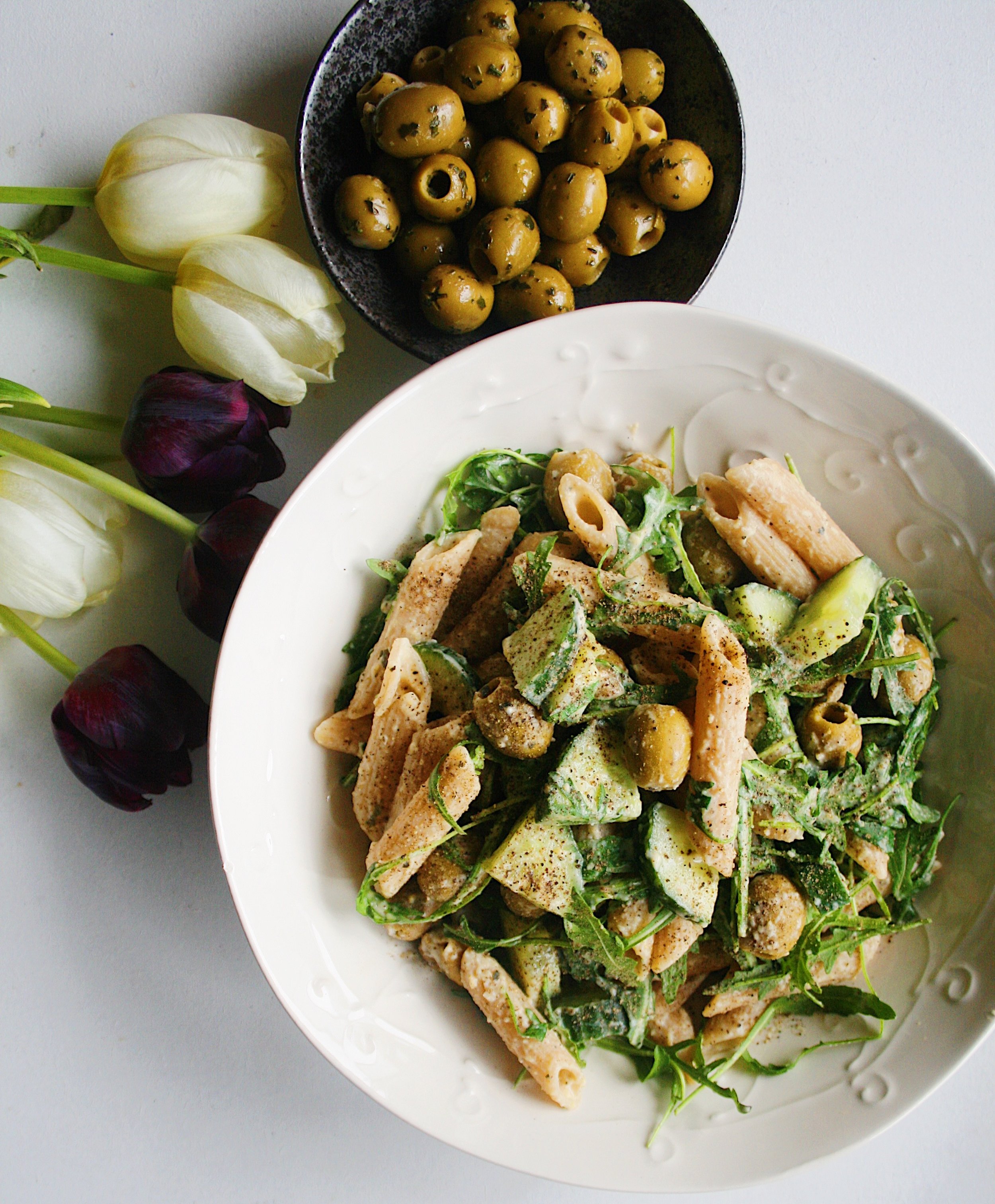 Olive & Hummus Pasta — Jenan Land