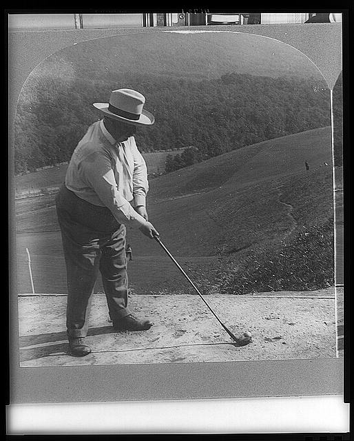With a homemade grip Howard Taft hits away from a sand tee - one of 26 U.S. Presidents to visit The Greenbrier.