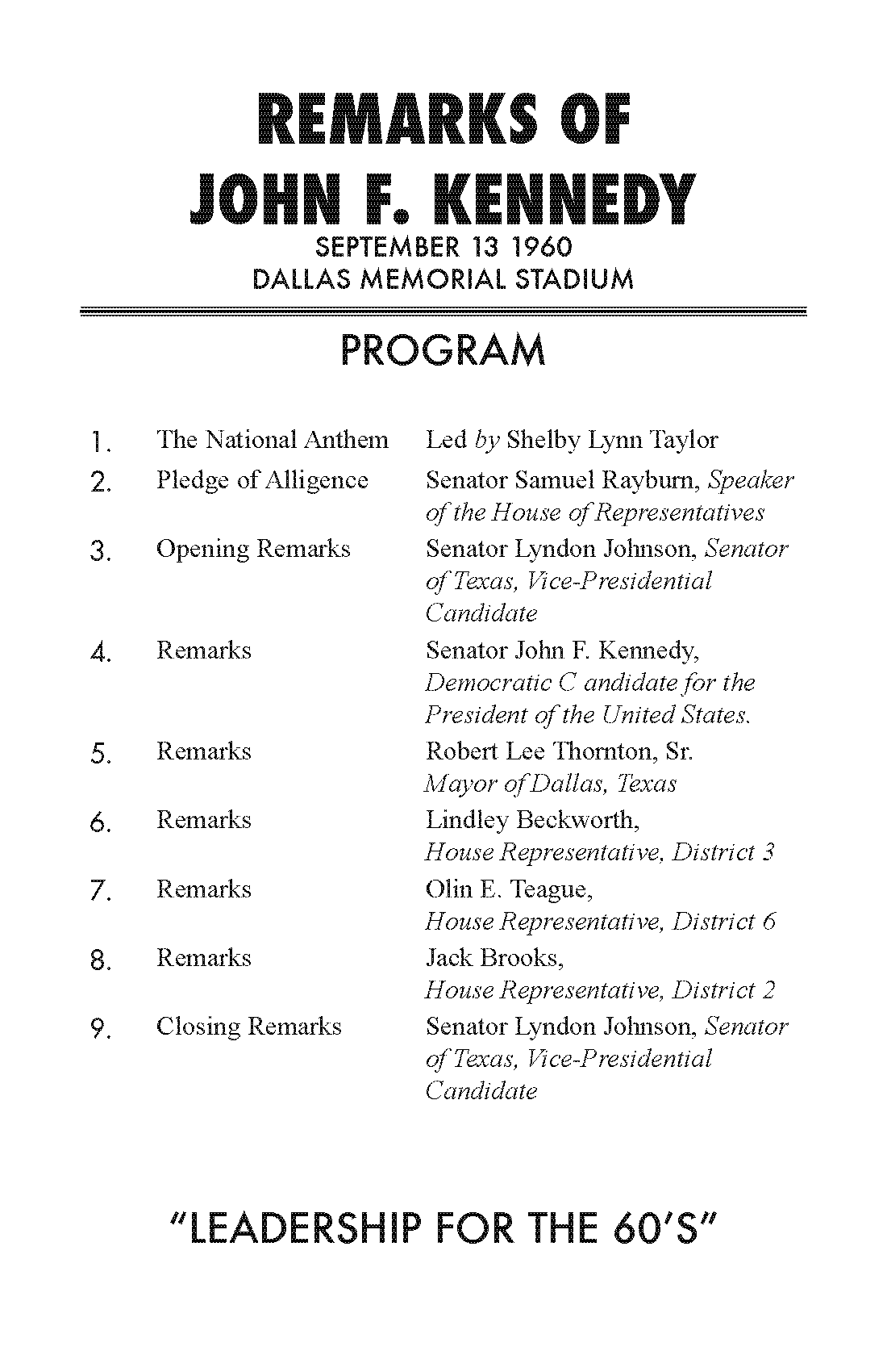 Dallas Memorial Program