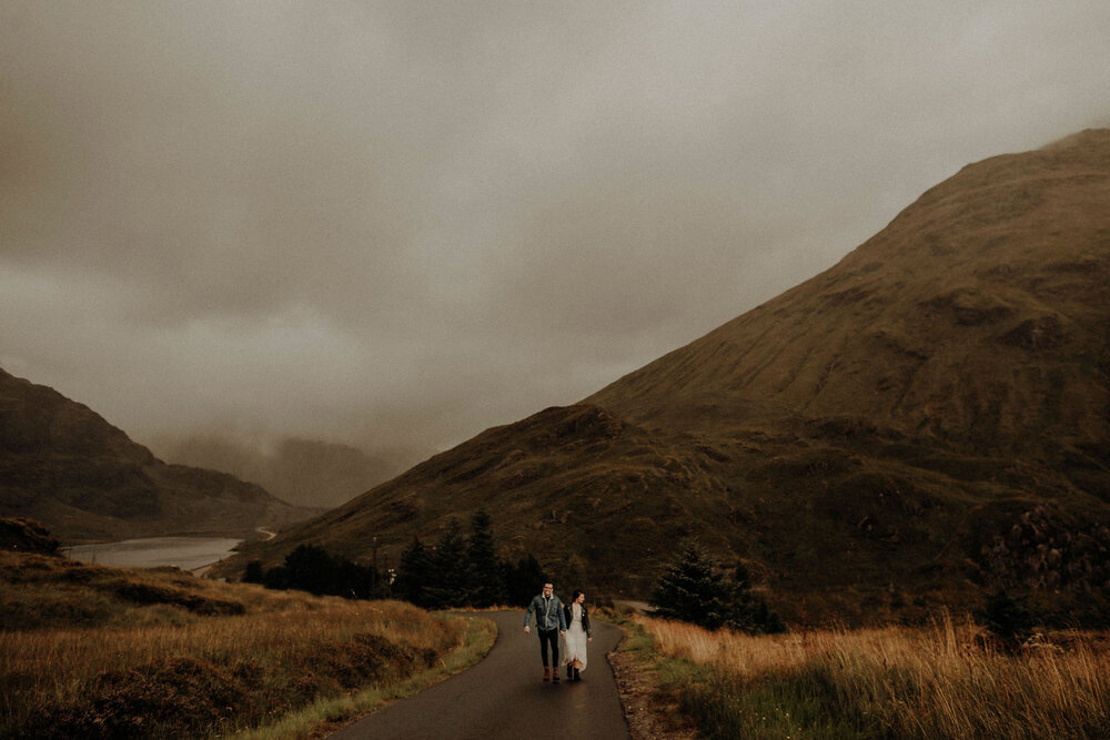  Engagement session couple in Scottish mountains rain and wind 