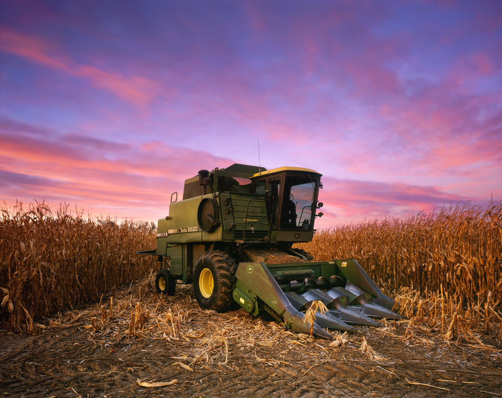 "John Deere Combine" - Velvia 50 4x5, 90mm lens. 10 seconds at f22, 2 stop soft GND filter.